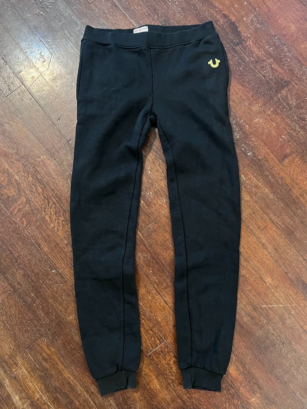 True Religion Joggers Women Size L Black Y2K Streetwear Logo Sweatpants